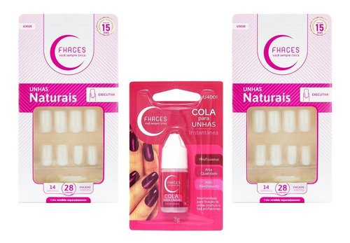 Unhas Fhaces Natural - Kit C/ 02 Unhas E 01 Cola