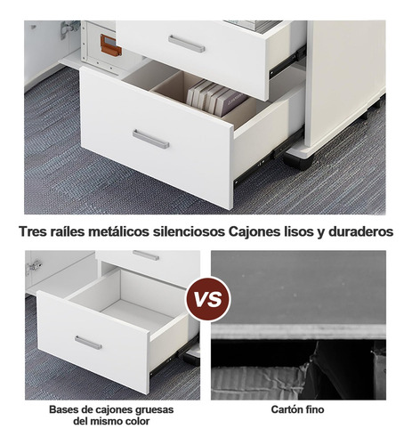 Archivero Madera 3 Cajones Para Oficina Con Llave 4 Ruedas Blanco