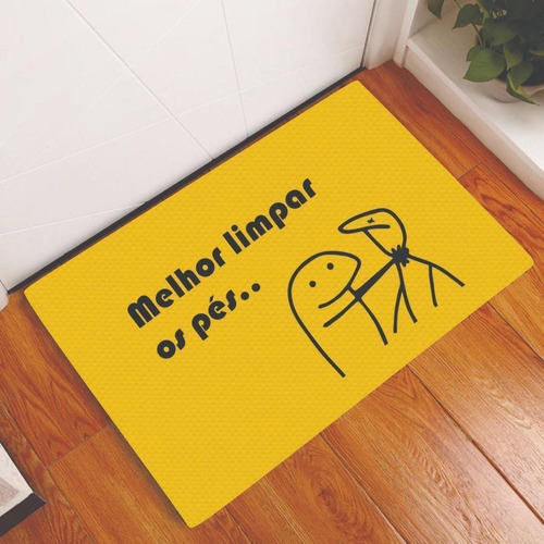 Tapete Capacho Decorativo Flork Limpar Os Pes Amarelo 60x40