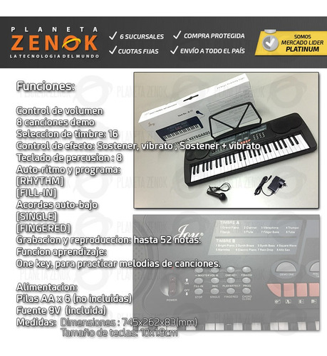 Imagen 6 de 10 de Teclado Musical Organo Piano K-11 54 Teclas Efecto Microfono