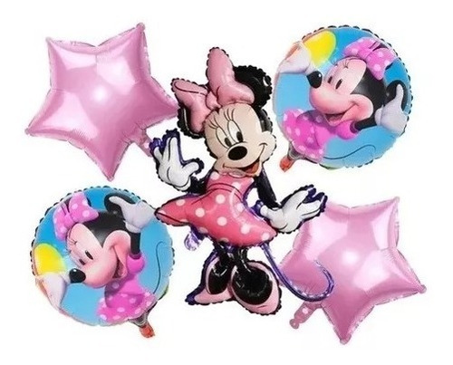 Set 5 Globos Metálicos Diseño Infantil Minnie Mouse