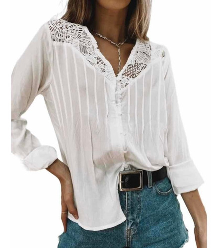 Camisa Broderie Encaje Importada Guipiur Puntilla Hippie