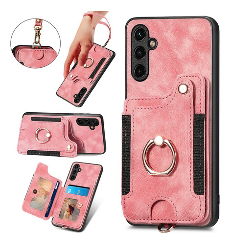 Capa De Cartão De Couro Com Suporte De Anel Para iPhone