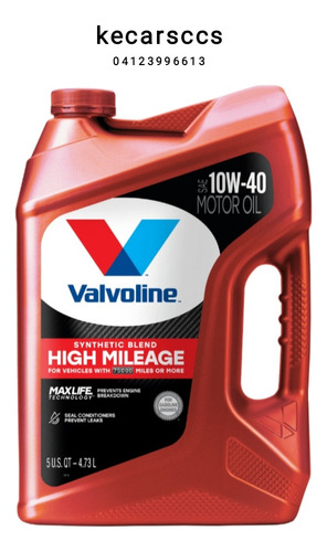 Aceite Valvoline 10w40 High Mileage Semisintético 