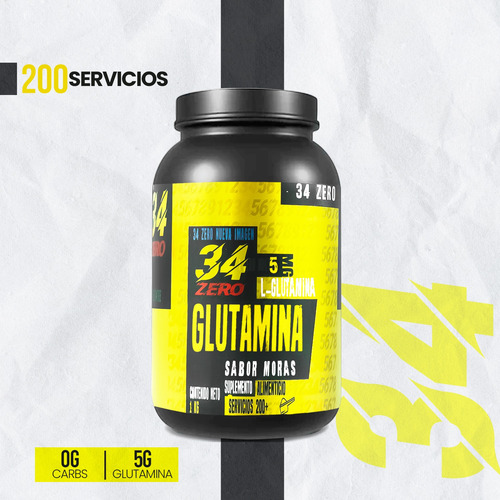34 Zero Glutamina En Polvo 100 Servis 1kg Varios Sabores Moras