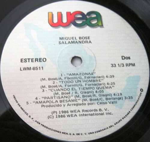 Miguel Bose - Salamandra Insert Lp (Usado)