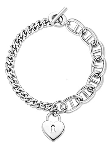 Youggle Pulsera Cubana De Plata Para Parejas: Llave De Bloqu