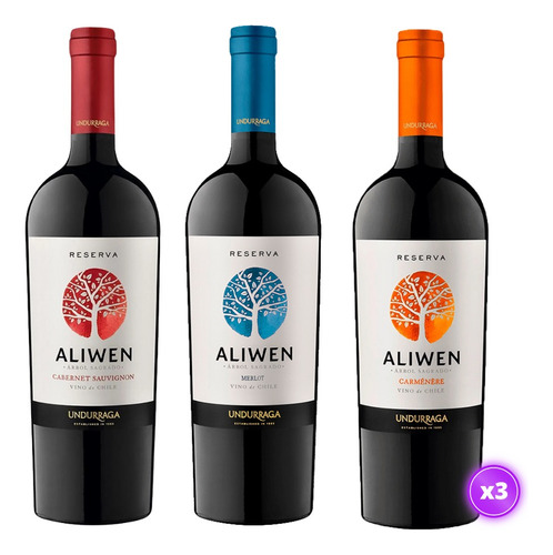 Pack 3x Vino Undurraga Aliwen Reserva - Mix Tintos 750ml