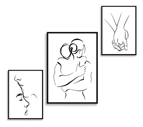 3 Parejas Línea Minimalista Póster Besos Y Abrazos Mano A Ma