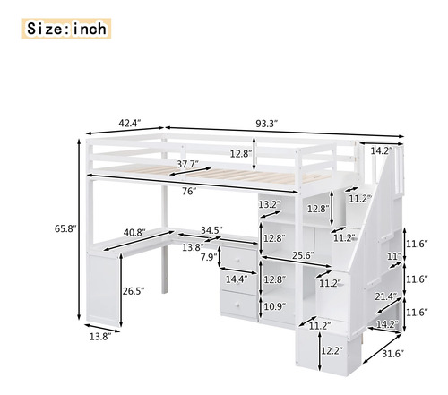 Cama Tipo Loft Individual Con Escritorio Y Escaleras L Blanco Nombre Del Diseño
