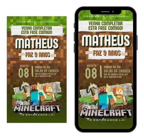 Fazer convite online convite digital Minecraft em 2023  Convites online,  Como fazer convite online, Convites digitais