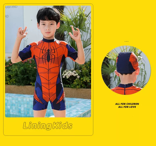 N Traje De Baño Q Spiderman Para Niños, Con Protección