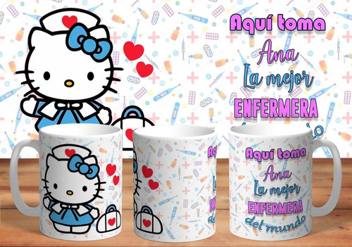 Taza Para Enfermera, Hello Kitty Personalizada De Plástico 