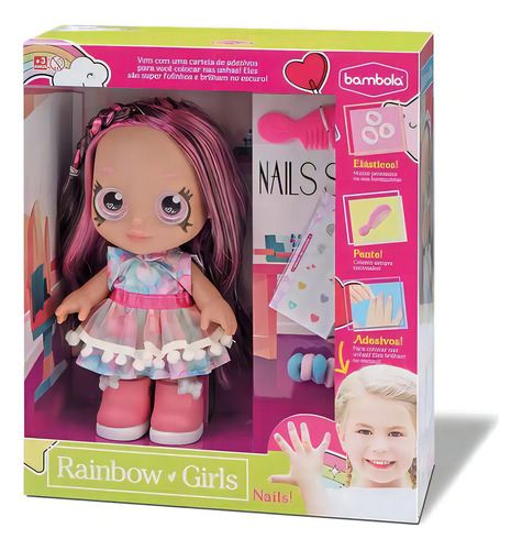 Muñeca de pelo rosa y castaño Rainbow Girls