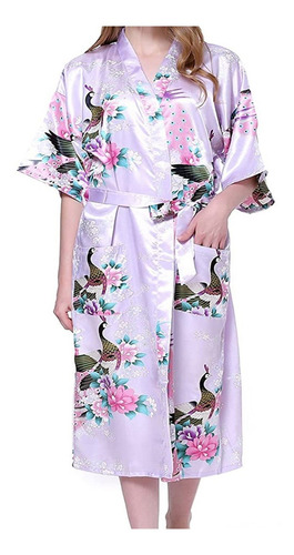 Albornoces Mujeres Pavo Real Kimono Largo Bata Japonesa