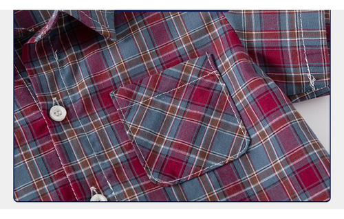 Camisa De Verano Con Solapa De Manga Corta A Cuadros Para Ni