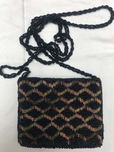 Cartera Joya - Mini - Canutillos Negros Y Dorados - Usada -