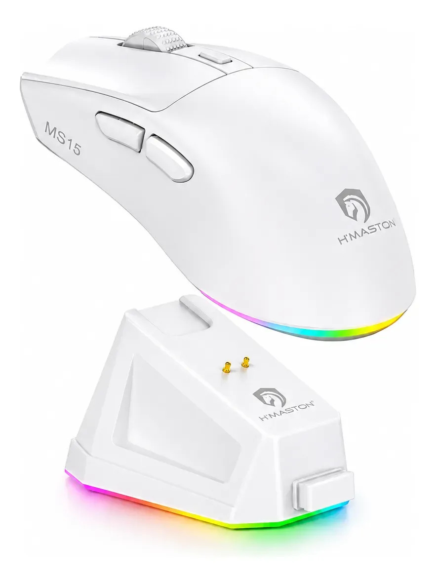 Mouse Gamer Rgb Sem Fio Dual Mode Bluetooth Recarregável Branco