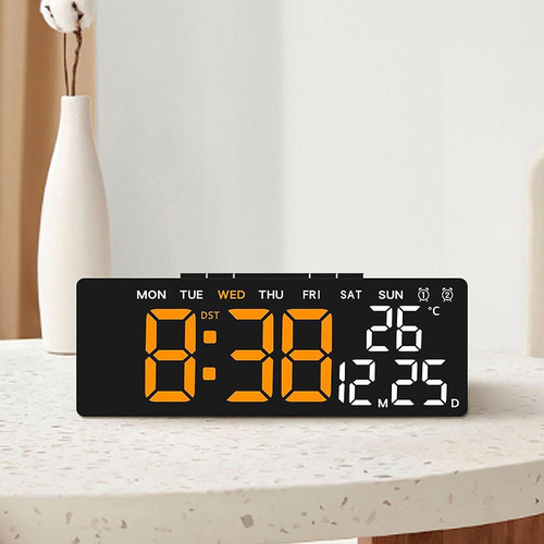 Reloj Despertador Digital Concha Negra Hora Naranja