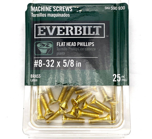 Everbilt 590930 Brass Machine Screws #8-32 X 5/8 In Flat Ssa