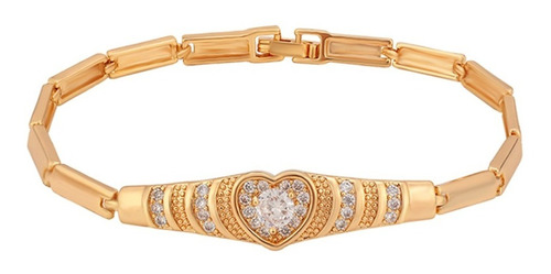 Brazalete Oro 18k Lam Corazon Zirconia 19cm X 4mm Regalo