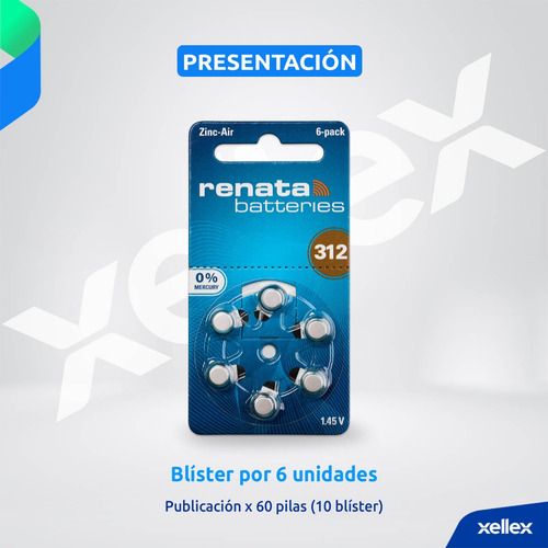 Imagen 2 de 9 de 60 X Pilas Audifono Renata 312 Pr41 Alemania San Martin