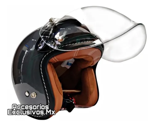 Casco Burbuja Negro Hombre Cafe Racer Abierto Moto Ff 638 Cuotas