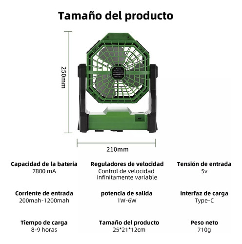 2 En 1 Ventilador De Camping Recargable Portátil Con Luz Led