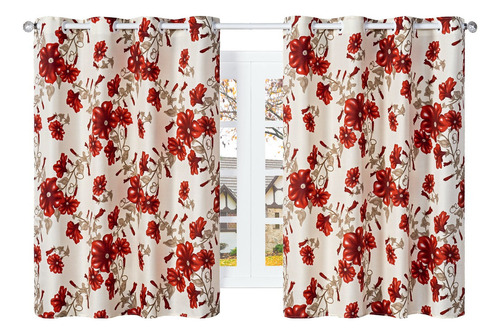 Cortina De Cozinha Baggio Com Bandô Estampado 2,80x1,40m Cor Floral vermelho