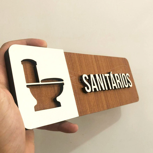 Imagem 2 de 2 de Placa Indicativa Sanitários Sinalização Banheiro Mdf