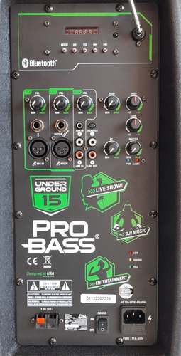 Bafle Potenciado Pro Bass Underground 15 Usb Sd Bt Portatil