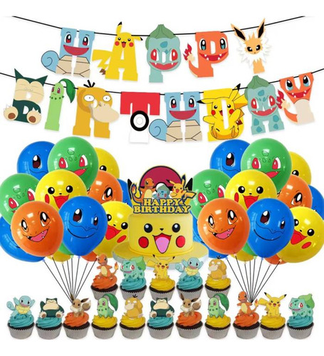 Set 24 Globos Látex Pokemon Anime Letrero Fiesta Y Decoraci