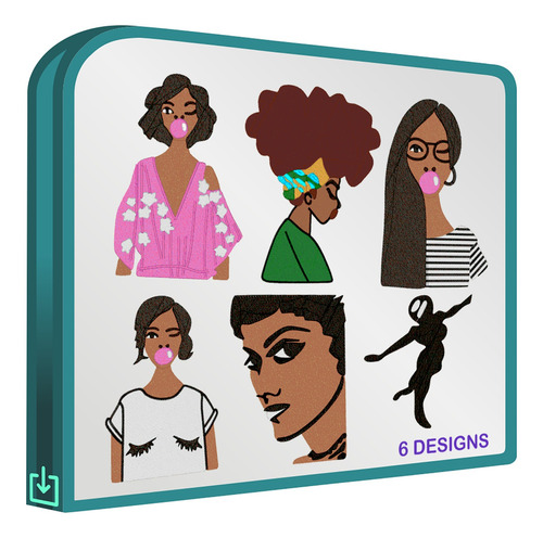 Chicas Afro Vol.17 Set De 6 Diseños Bordadoras Bordar Ropa