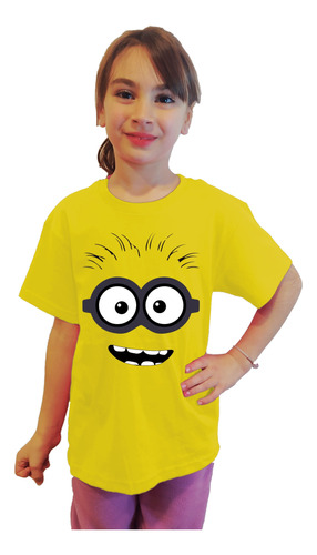 Polera Diseño Cara Minions01 Manga Corta Estampado Dtf