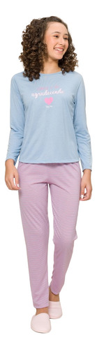 Pijama Longo Menina Agradecendo Evanilda  0011  Tam 10 12 14