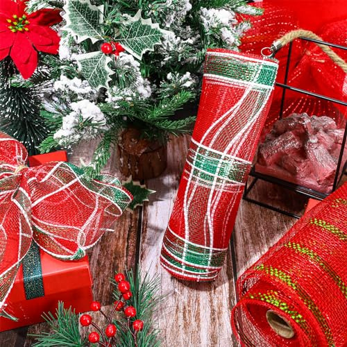 4 Rolls Christmas Mesh Ribbon Red Green Xmas Tree Decor...