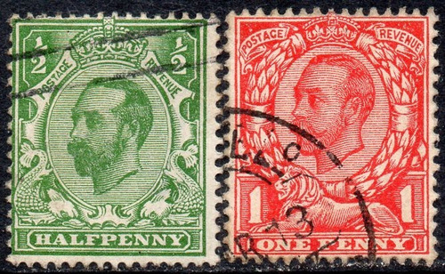 Reino Unido 2 Sellos Usados Rey George V Año 1911 