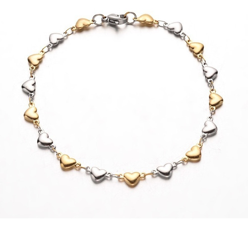 Pulsera Corazones Acero Inoxidable Dorado Y Plateado