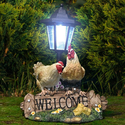 Luz De La Estatua Solar Del Jardín, Adorno De Césped Pollo