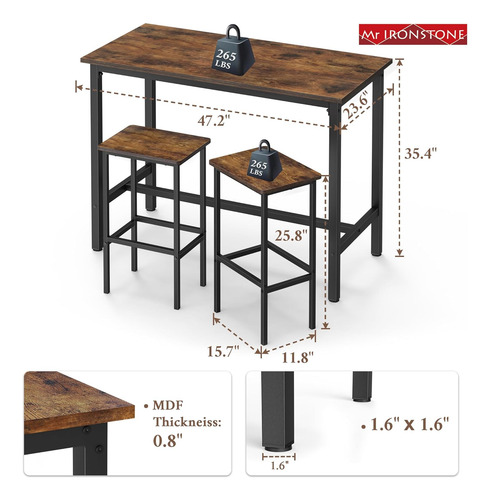Juego De Mesa Y Sillas De Bar, 47.2 Pulgadas, Mesa De Altura