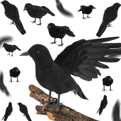 30 Pcs Halloween Black Crows Handmade Feathered Crow Re...