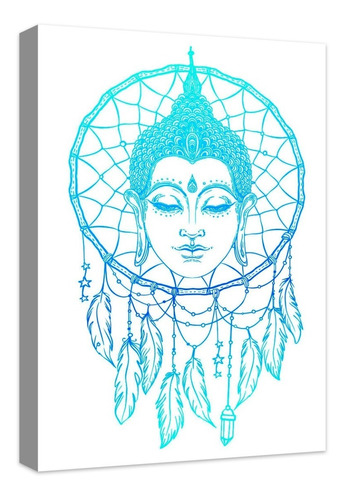 Cuadro Decorativo Canvas Buda Atrapasueños Con Plumas Azules