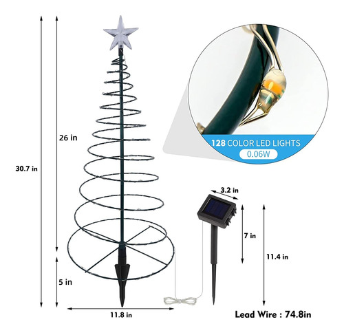 Árboles Navidad Luces Solares En Espiral 66cm 2 Unidades