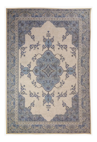 Tapete Sala Tabriz 150x200 Cm Tipo Belga Persa Classico Cor Azul