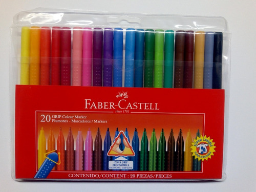 Plumón Agua Con Grip Triangular C/20 Pz Faber Castell Brillantes
