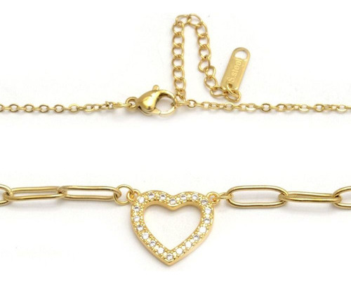 Collar Combinado Corazón Calado 40-45cm De Acero Dorado  