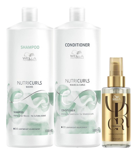 Kit Wella Nutricurls Sh 1000ml + Cond 1000ml + Óleo 100ml