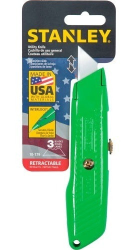 Cuchillo Retractil 3 Hojas Interlock (10-179), Stanley Color Verde Lima