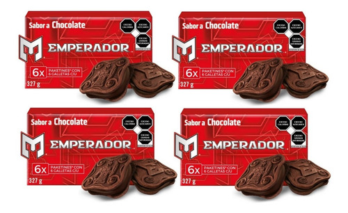 4 Cajas Galletas Emperador Tipo Sándwich Chocolate 327g C/u