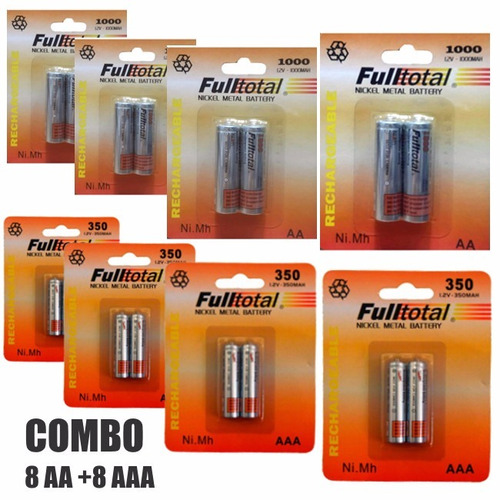 Combo Pilas Recargables 8 Aa +8 Aaa Full Estacas Faroles